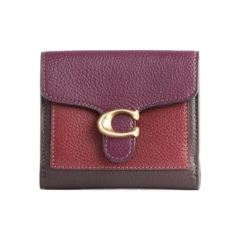 COACH Tabby Bright Textured Leather Card Holder, Wallet Women's Purple & Brown & Lilac Purple