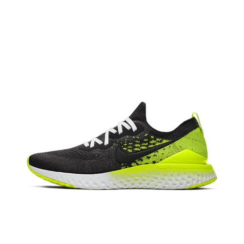 Nike Epic React Flyknit 2 Running Shoes Unisex Low-Top Black/Neon Green/White