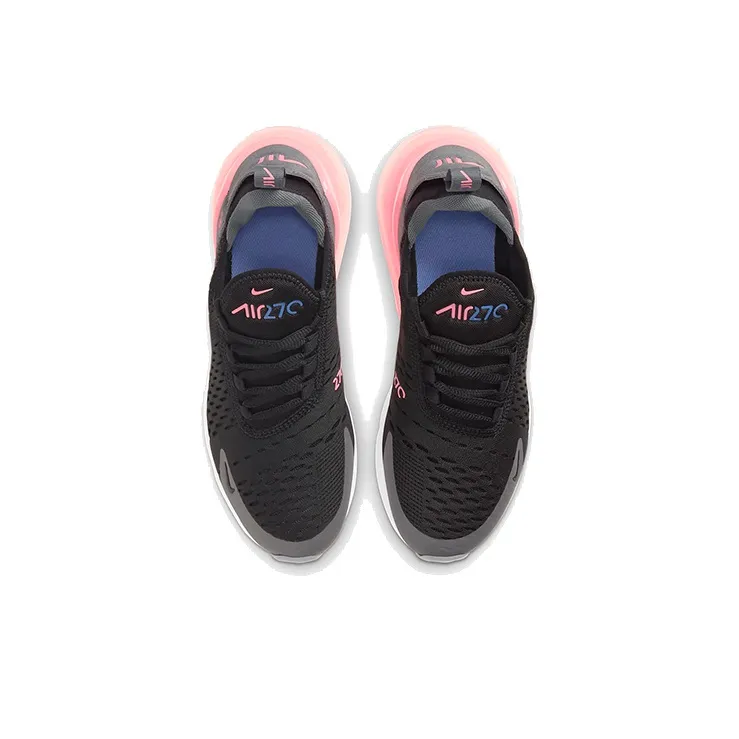 Nike Air Max 270 Cushioning Slip Resistant Coverage Low Top Air Cushion Marathon Running Shoes GS Black Gray Pink-3