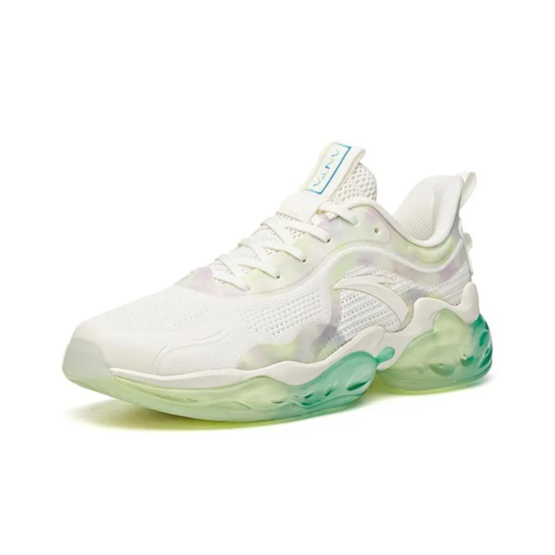 Anta Cushioning Coverage Support Balance Low Top Running Shoes White Green-2
