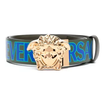 VERSACE Medusa Pendant Letter Print Smooth Buckle Leather Belts Men's Black Width: 4cm
