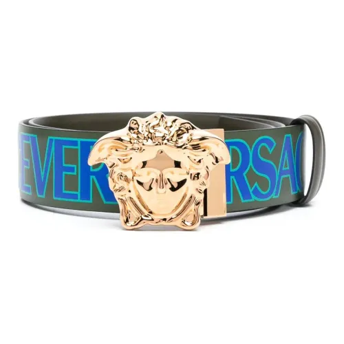VERSACE Medusa Pendant Letter Print Smooth Buckle Leather Belts Men's Black Width: 4cm