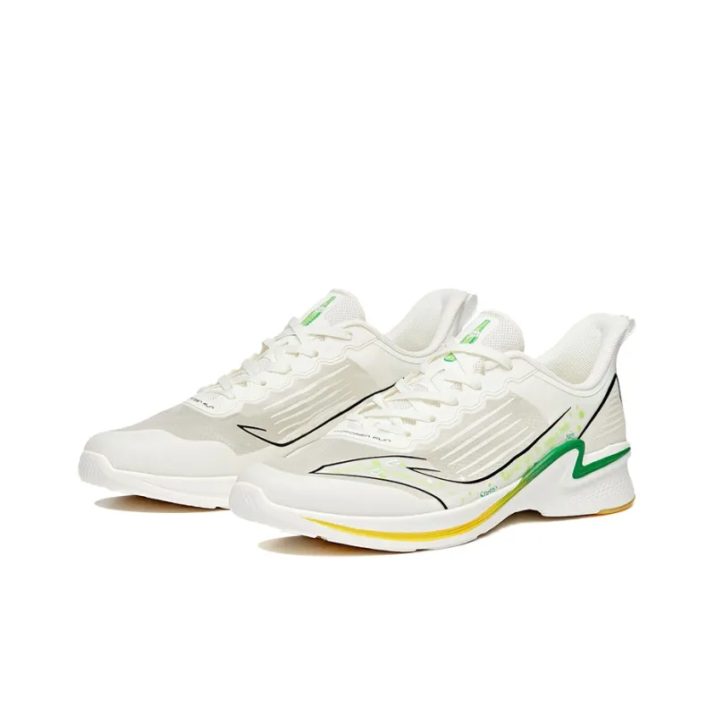 Anta Cushioning Breathable Lightweight Abrasion Resistant Slip Resistant Low Top Running Shoes Men's White Black Green-1