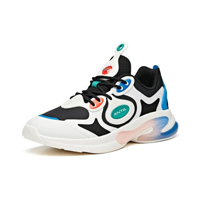 Anta Cushioned Slip-Resistant Low-Top Running Shoes Men's Black White Blue-1