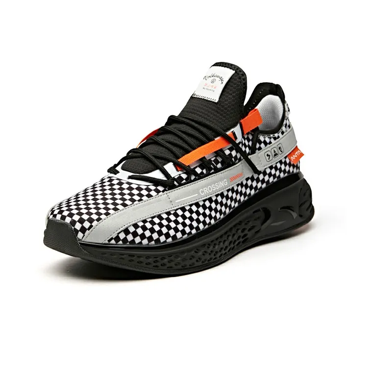 Anta Cushioning Slip Resistant Rebound Lightweight Low Top Running Shoes Men's Black White Orange-1