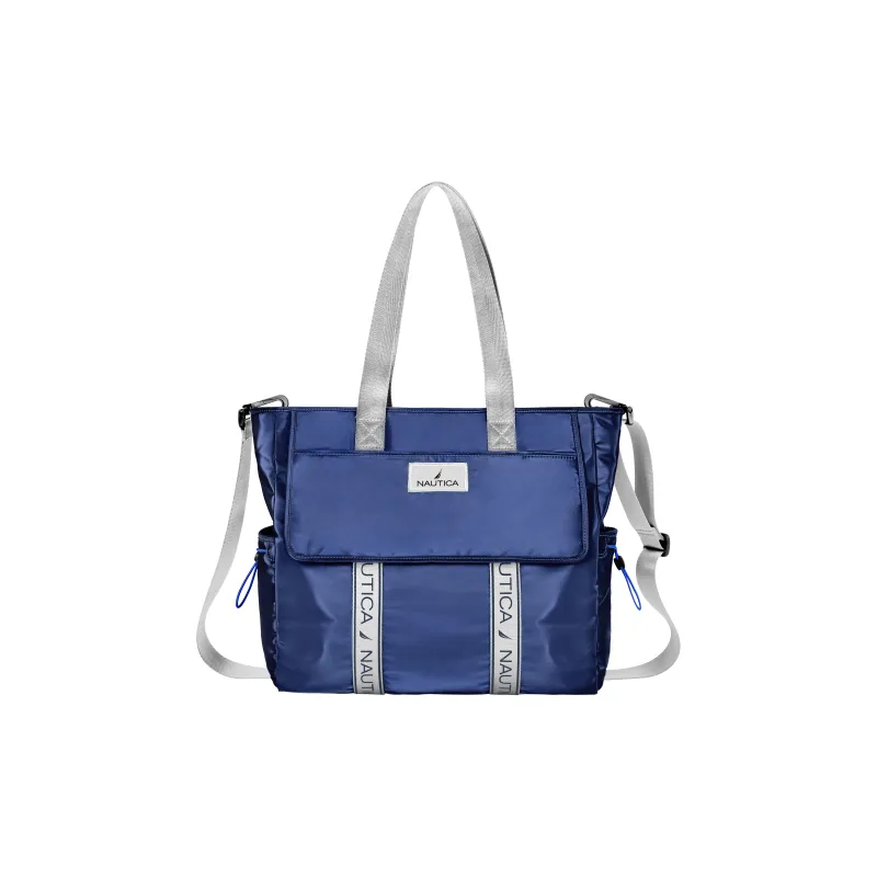 NAUTICA Nylon Tote Bag Shopping Bag Shoulder Bags Regular Unisex Royal Blue/Gray/Brown-4