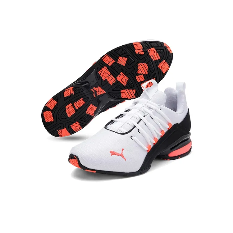 PUMA Axelion Cushioned Slip-Resistant Lightweight Low-Top Running Shoes Men's White Black Orange-4