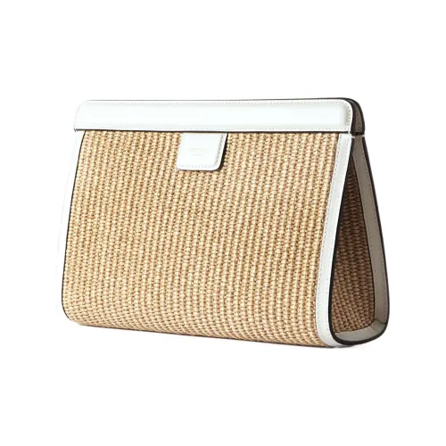 Jimmy Choo Cow Leather Clutch Makeup Bag Women's White Beige