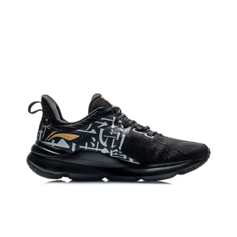 LiNing SOFT PLUS PLUS Cushioned Slip Resistant Low Top Running Shoes Men's Black White Text-1
