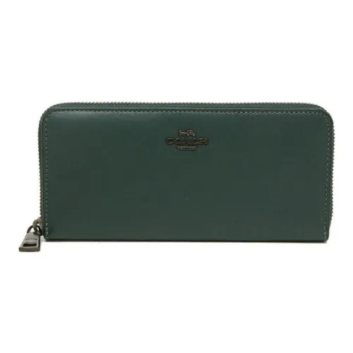COACH Zip Around Premium Calfskin Card Holder Wallet Small Size Women's Forest Green