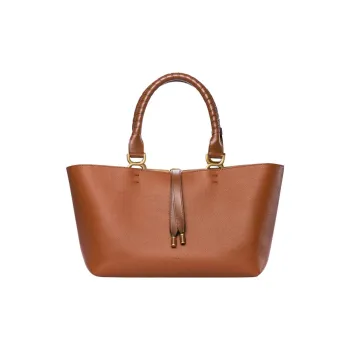 Chloe Marcie Grained Calfskin Tote Bag Shopping Bag Shoulder Bag Handbag Small Size Women's Brown
