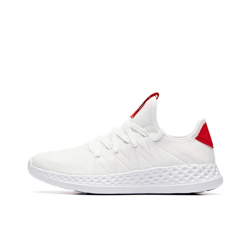 Anta Cushioned Slip-Resistant Abrasion-Resistant Breathable Low-Top Running Shoes Men's White Red-0