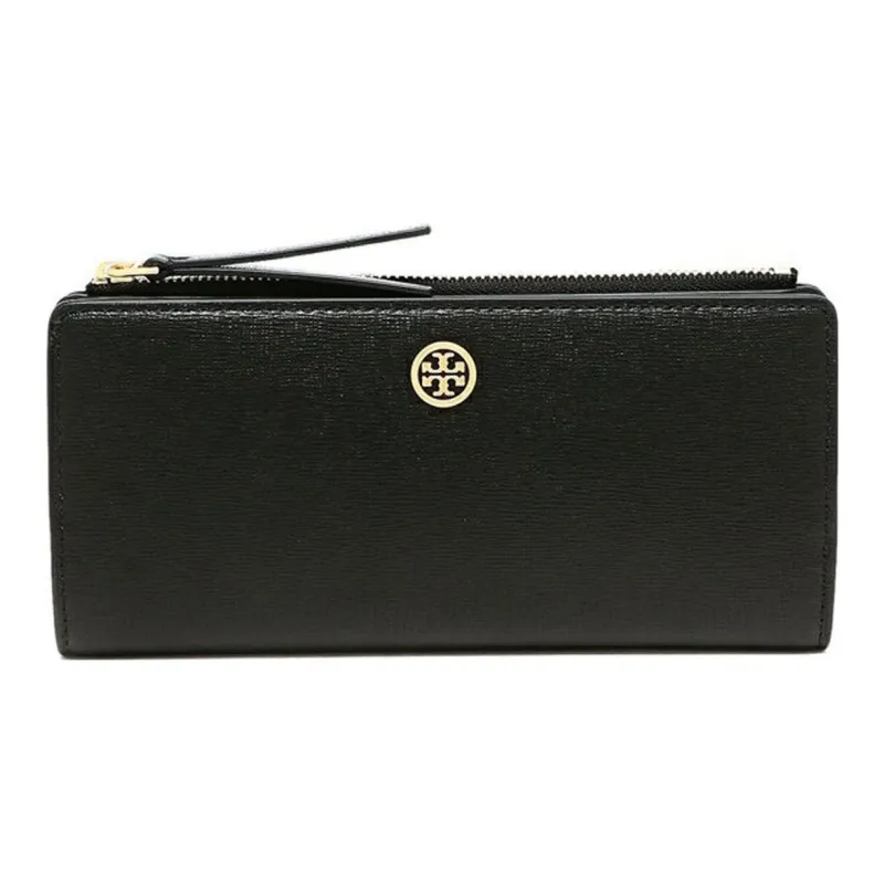 TORY BURCH Robinson Cross Stitch Leather Wallet Women's Black-1