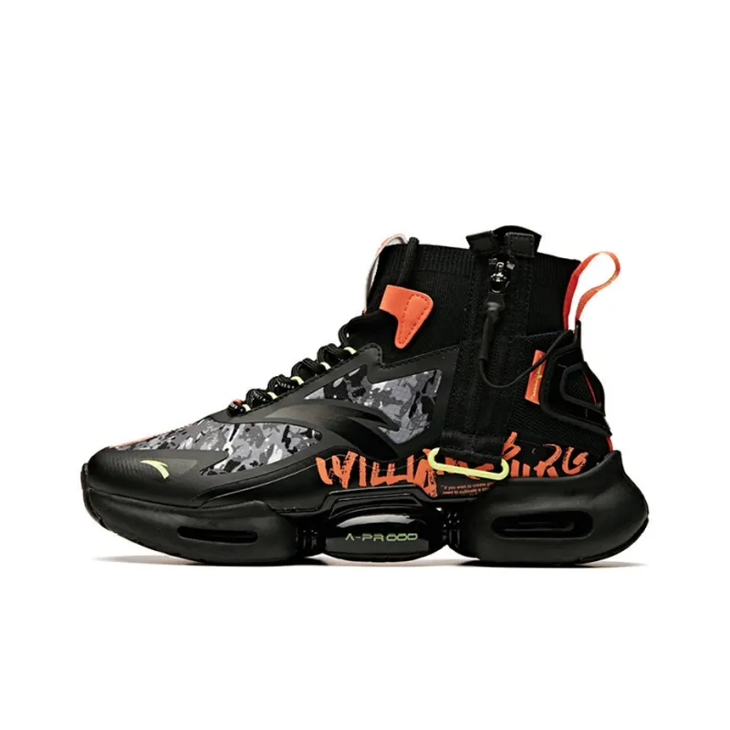 Anta High-Top Running Shoes Men's Black Gray Orange Full-Length Air Cushion-0