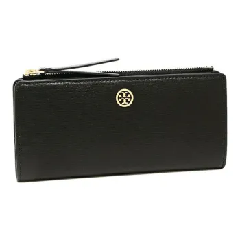 TORY BURCH Robinson Cross Stitch Leather Wallet Women's Black