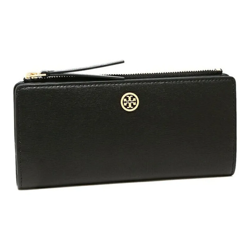 TORY BURCH Robinson Cross Stitch Leather Wallet Women's Black-0