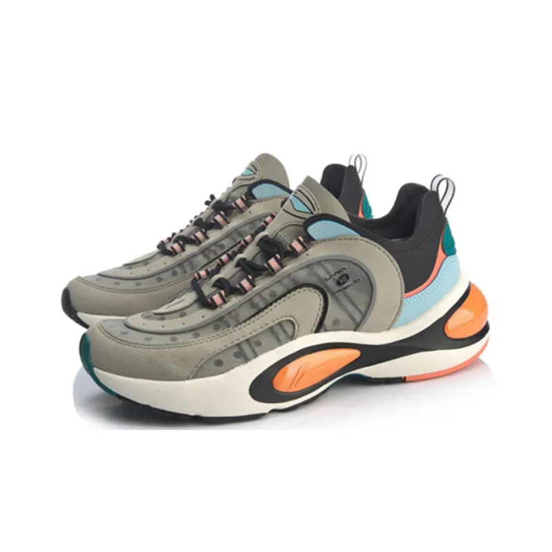 LiNing V8 Anti Slip Wear Resistant Low Top Running Shoes Women's Camel Gray-2