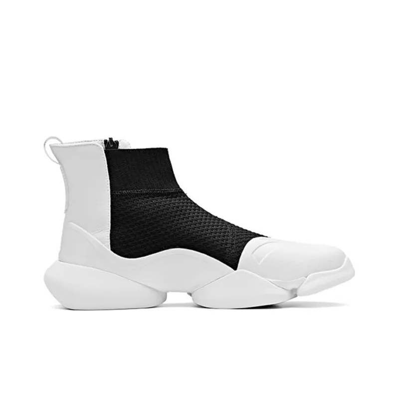 Anta Coverage Lightweight Breathable Wear-Resistant High-Top Running Shoes Men's Black White-1