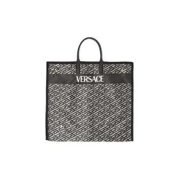 VERSACE La Greca Polyester Handbag Unisex Black