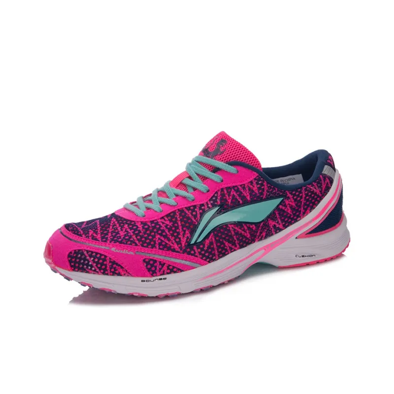 LiNing Cushioning Anti Slip Wear Resistant Breathable Lightweight Rebound Low Top Running Shoes Women's Pink Blue-1