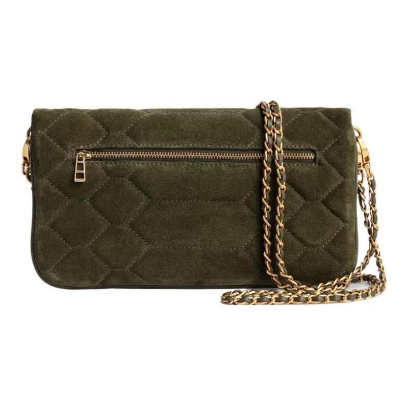 Zadig & Voltaire Suede Clutches Crossbody Bag Shoulder Bag Extra Large Women's Khaki-2