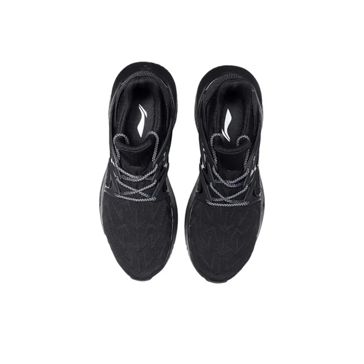LiNing Cushioned Slip Resistant Breathable Support Low Top Running Shoes Men's Black Gray-3