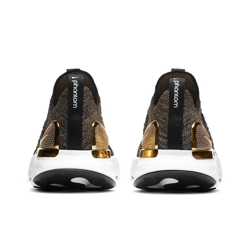 Nike React Phantom Run Flyknit Premium Black Metallic Gold Women's-4