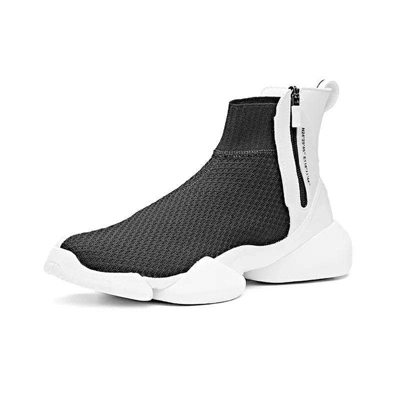 Anta Coverage Lightweight Breathable Wear-Resistant High-Top Running Shoes Men's Black White-2