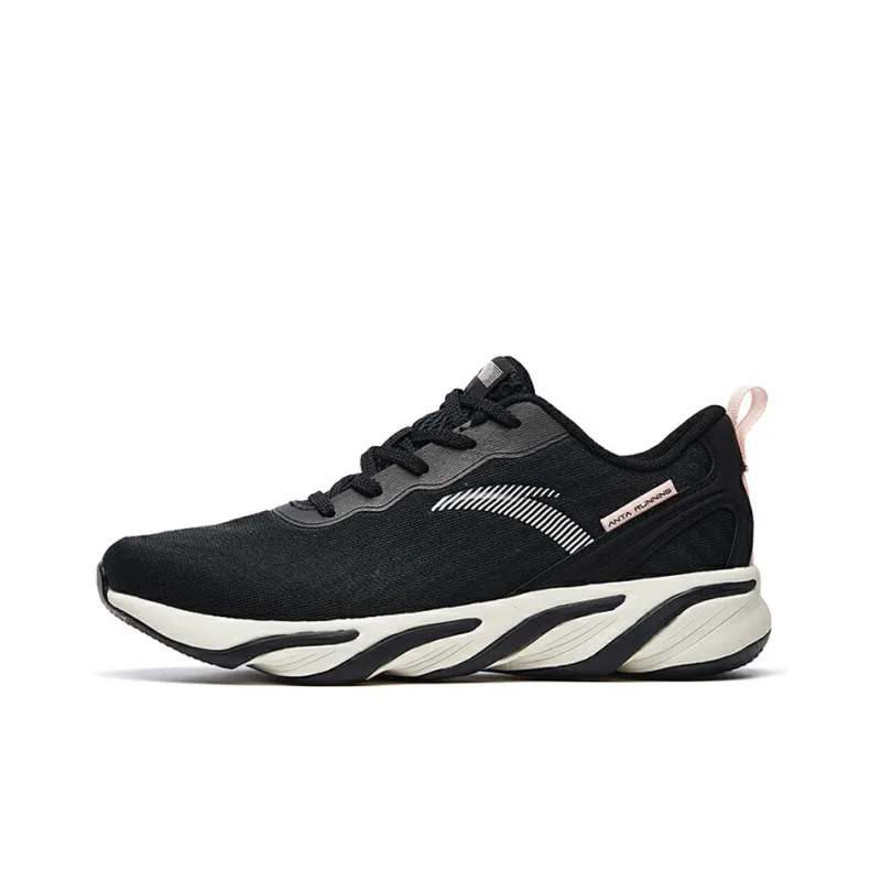 Anta 2020 Running Collection Rebound Cushioning Lightweight Breathable Low Top Running Shoes Women's Black White-0
