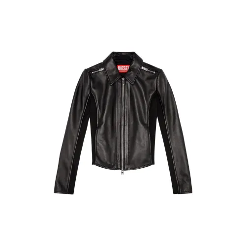 DIESEL L-Sask Zip-up Leather Jacket