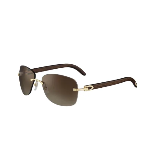 CARTIER Wooden Irregular Shape Sunglasses Unisex Brown