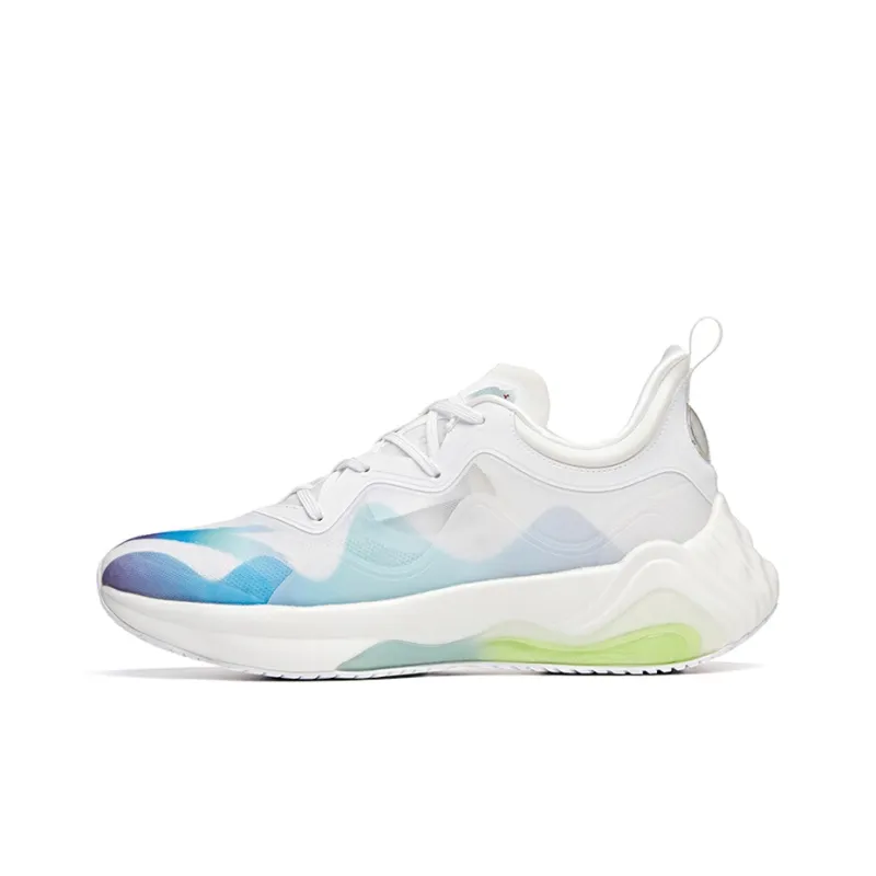 Anta Cushioning Breathable Wear-Resistant Coverage Slip-Resistant Low-Top Running Shoes Men's White Green-0