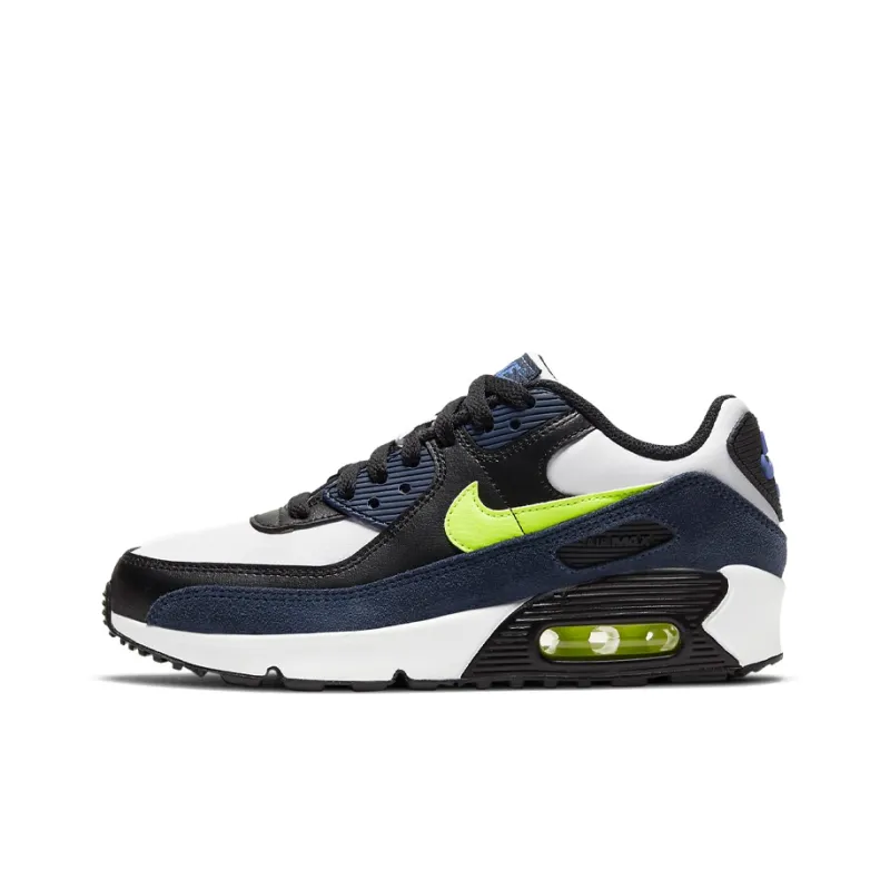 Nike Air Max 90 Leather Midnight Navy Volt GS-0