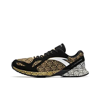 Anta Cushioned Slip Resistant Lightweight Low Top Running Shoes Men's Black Gold