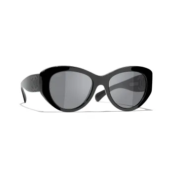 CHANEL Acetate Irregular Shape Sunglasses Women's Black