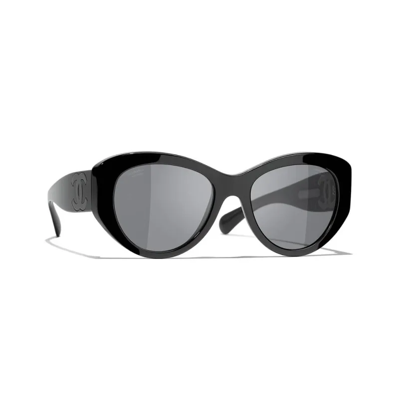 CHANEL Acetate Irregular Shape Sunglasses Women's Black-0