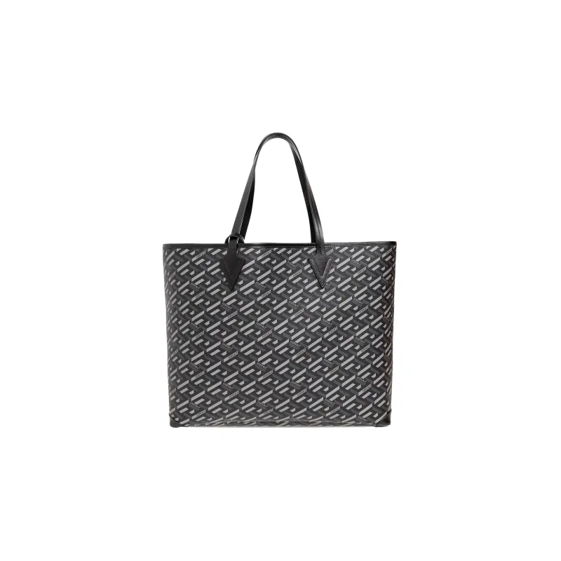 VERSACE Canvas With Calfskin Tote Bag, Shopping Bag, Shoulder Bag, Handbag Regular Unisex Black-2