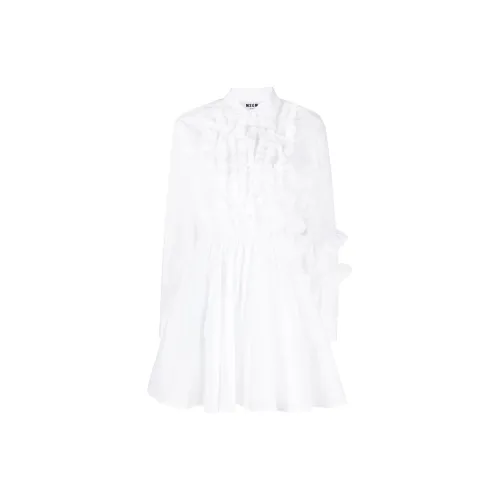 MSGM Ruffled-detail Poplin Shirt Dress