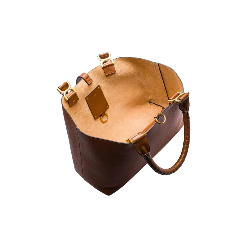 Chloe Marcie Grained Calfskin Tote Bag Shopping Bag Shoulder Bag Handbag Small Size Women's Brown-3