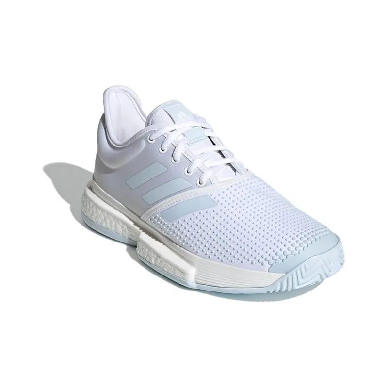 Adidas Solecourt Breathable Low-Top Training Running Shoes Women's White Light Blue-2