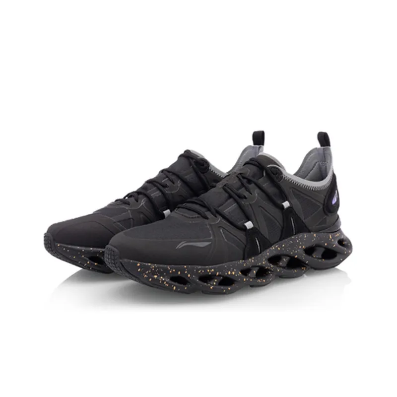 LiNing Cushioning, Breathable, And Resilient Design Low Top Running Shoes Men's Black Blue-2