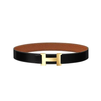 HERMES Cow Leather Belts Men's Black/Gold Width  3.8cm