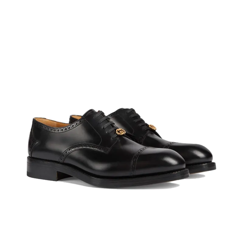 GUCCI Interlocking G plaque Leather Brogues-2
