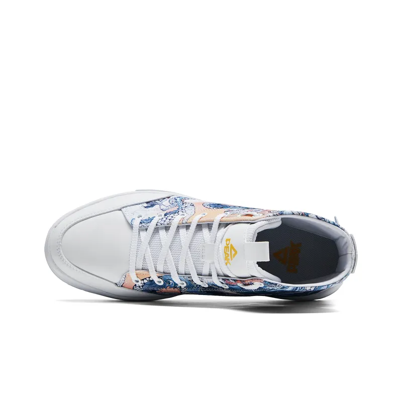 PEAK High Top Skateboard Shoes Men's White Dragon Misty Blue Color Scheme-3