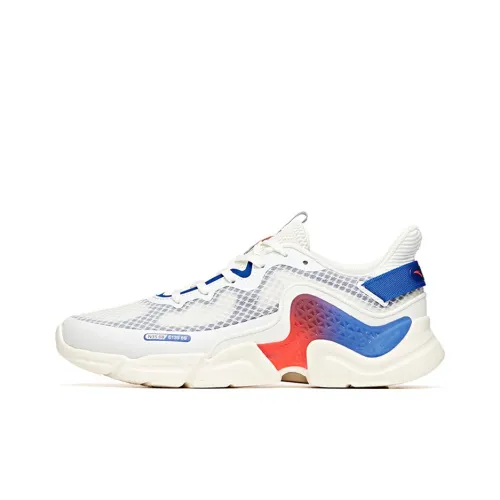 ANTA Running Shoes Men Low-Top Ivory White/Racing Blue/Orange