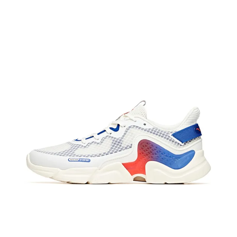 Anta Cushioned Anti-Slip Wear-Resistant Breathable Lightweight Low-Top Running Shoes Men's White Blue Orange-0