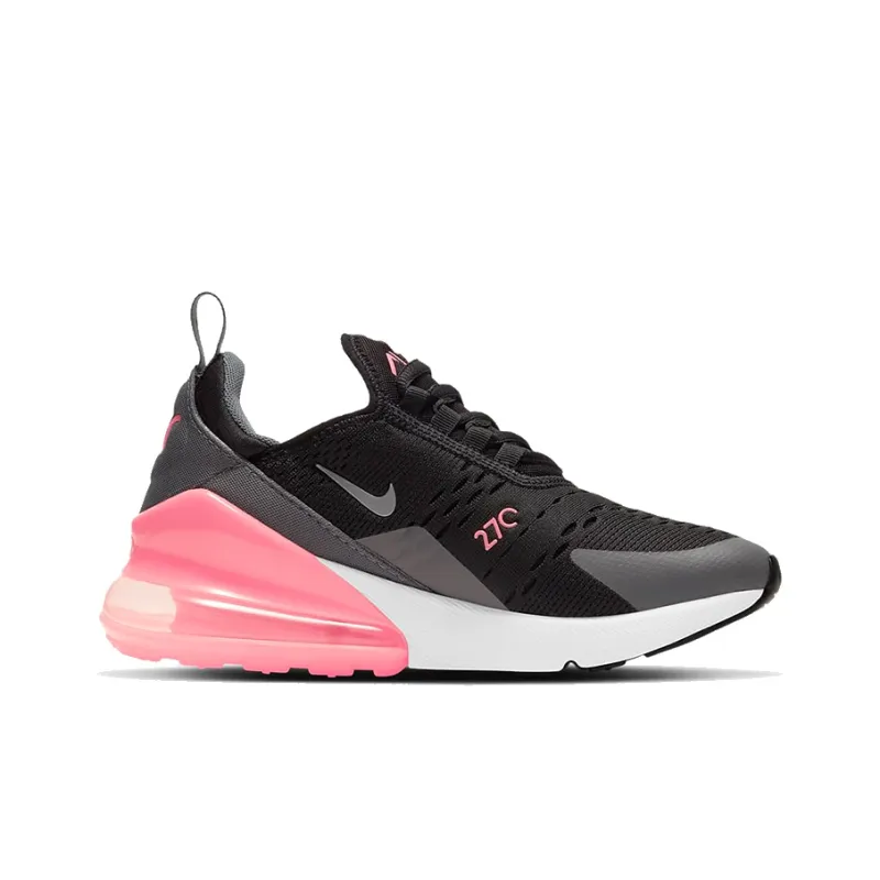 Nike Air Max 270 Cushioning Slip Resistant Coverage Low Top Air Cushion Marathon Running Shoes GS Black Gray Pink-1
