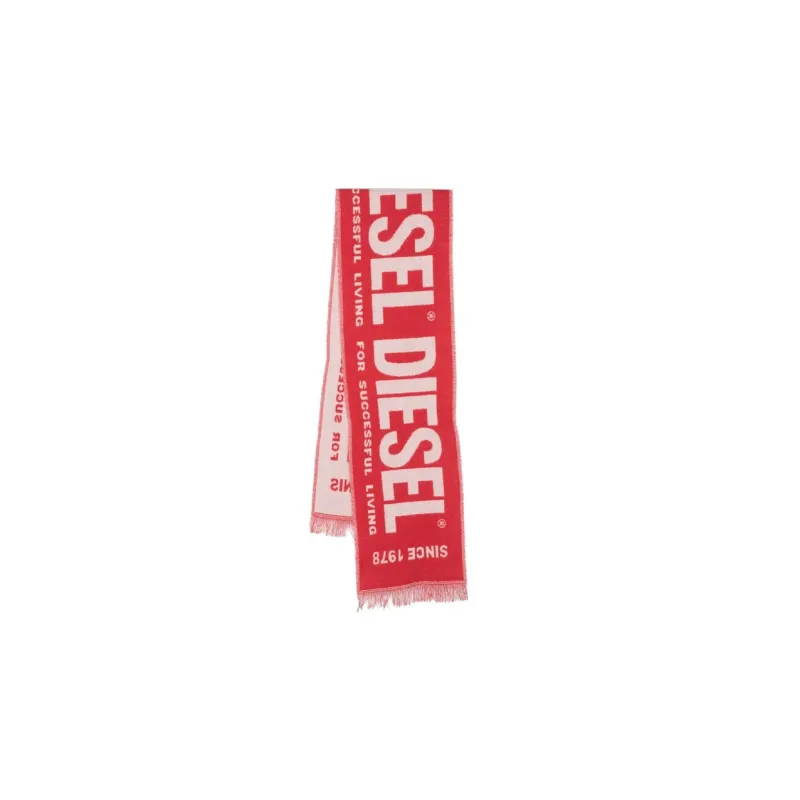 DIESEL Logo Intarsia-Knit Fringed Scarf-0