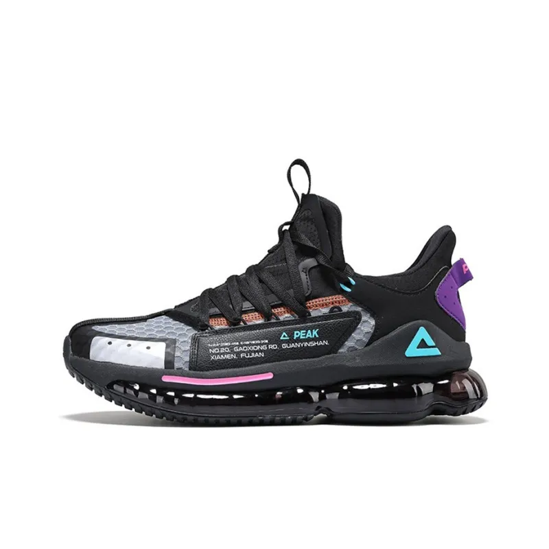 PEAK Air Cushion Wear Resistant Slip Resistant Low Top Men's Running Shoes Black Blue-0