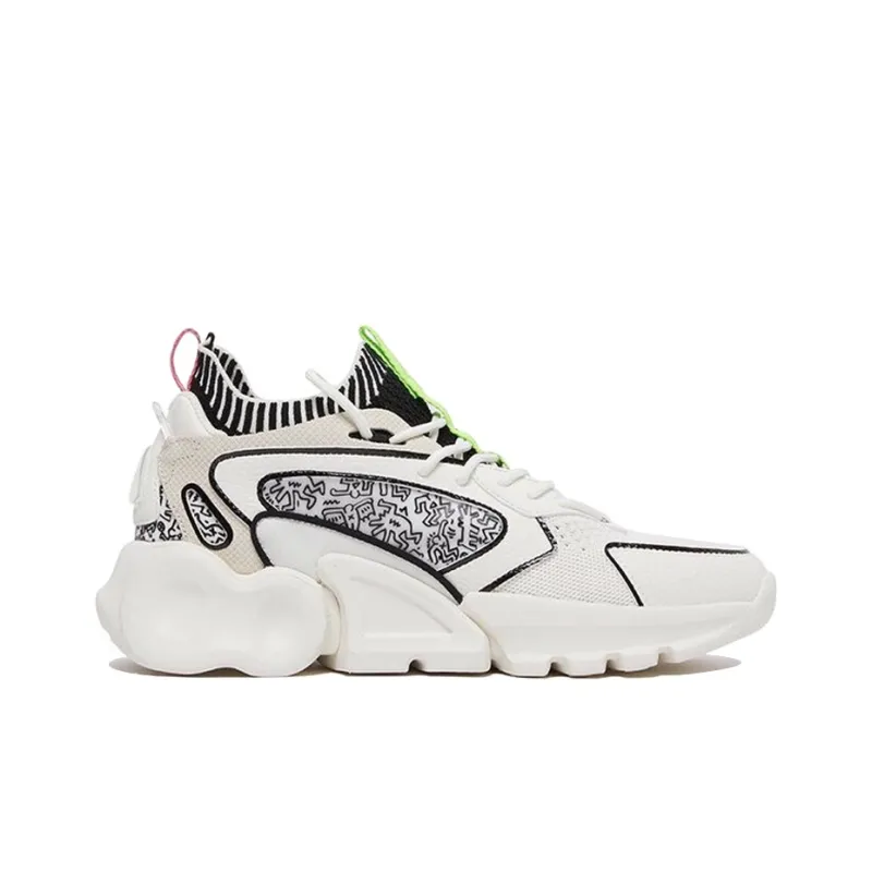 Keith Haring x Anta Cushioned Slip-Resistant Abrasion-Resistant Mid-Top Running Shoes Men's White Black-1